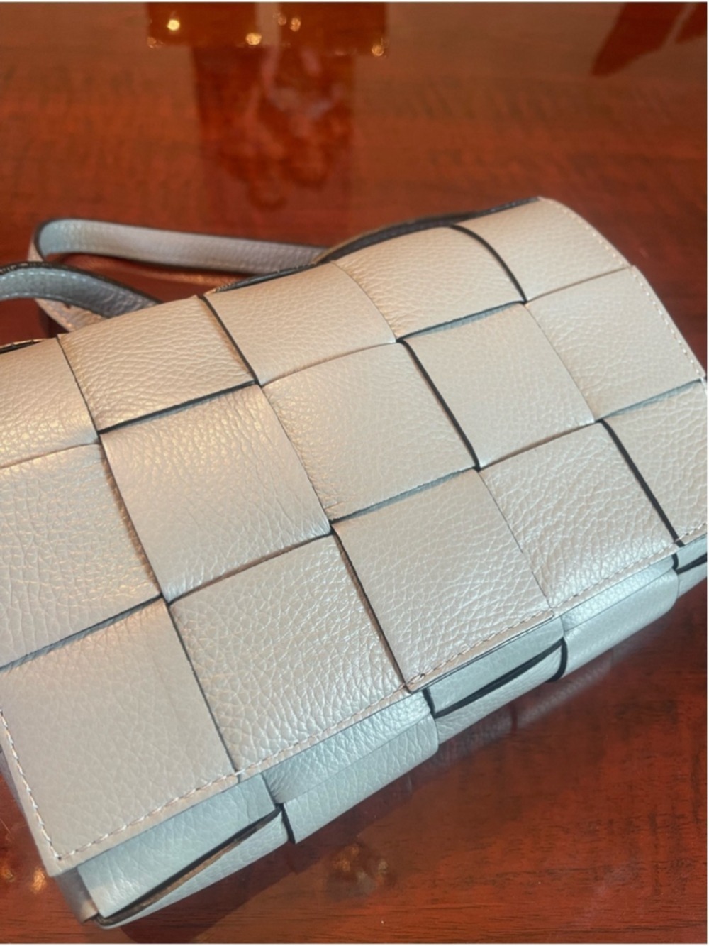 Tano Made in Italy Genuine Leather Woven Crossbody Bag Gray Neutral Minimalist